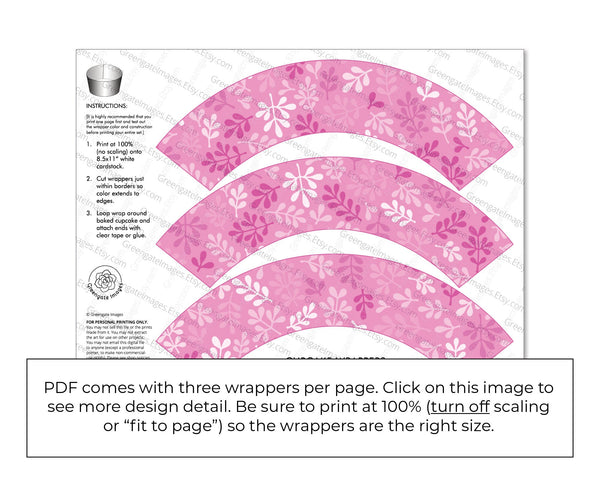 Pink Botanical Cupcake Wrapper - Printable Digital Download by Greengate Images