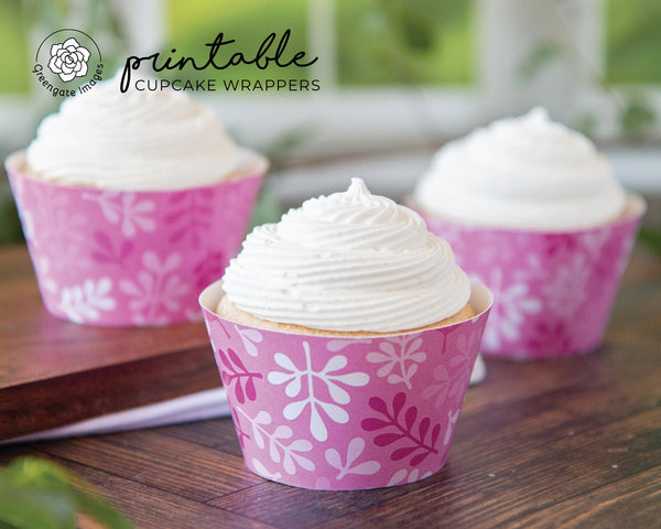 Pink Botanical Cupcake Wrapper - Printable Digital Download by Greengate Images