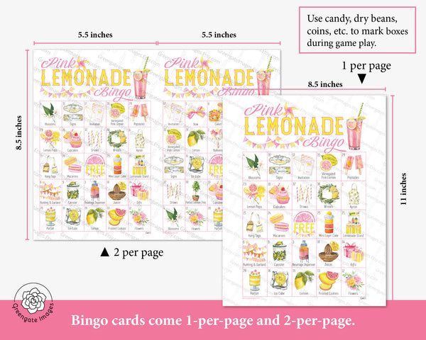 Pink Lemonade Bingo - Printable Digital Download by Greengate Images