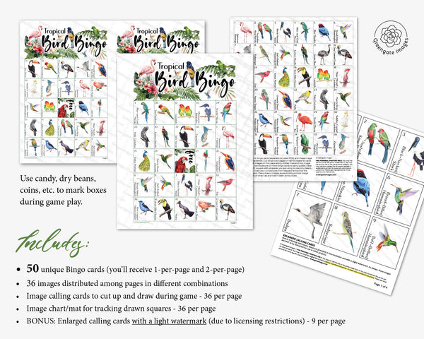 Tropical Bird Bingo - Printable Digital Download by Greengate Images