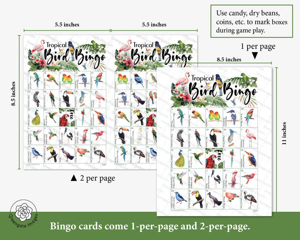 Tropical Bird Bingo - Printable Digital Download by Greengate Images