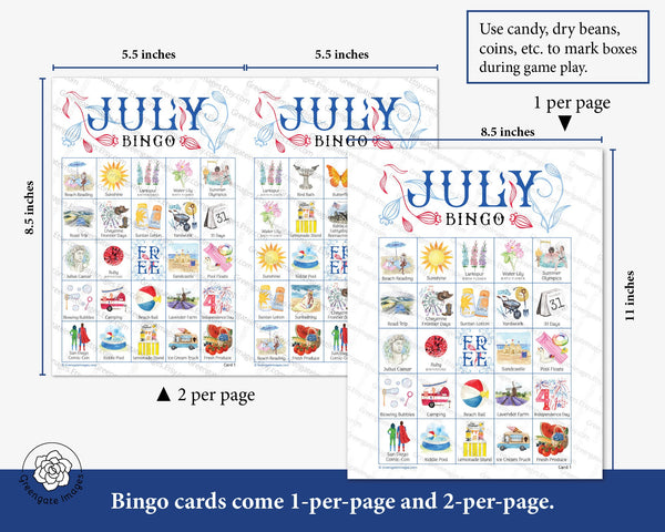 July Bingo - Printable Digital Download by Greengate Images