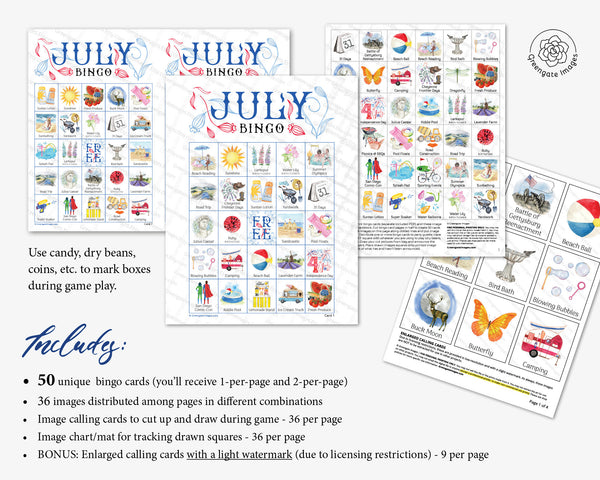 July Bingo - Printable Digital Download by Greengate Images