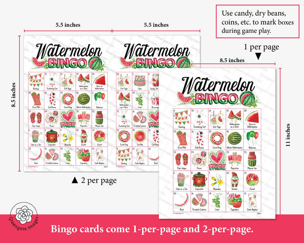 Watermelon Bingo - Printable Digital Download by Greengate Images