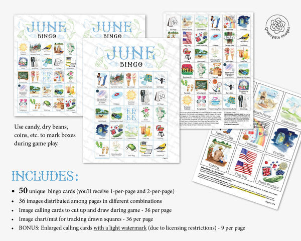 June Bingo - Printable Digital Download by Greengate Images