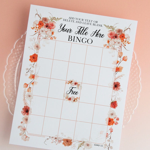 FILLABLE Bingo Template - Fall/Burnt Orange Flowers - Printable Digital Download by Greengate Images