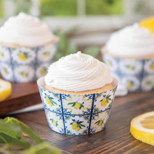 Lemons and Blue Tile Cupcake Wrapper - Printable Digital Download by Greengate Images