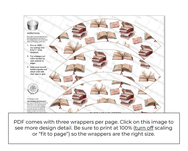 Books/Reading Cupcake Wrapper - Printable Digital Download by Greengate Images