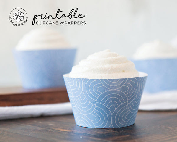 Abstract Beach Wave Cupcake Wrapper - Printable Digital Download by Greengate Images