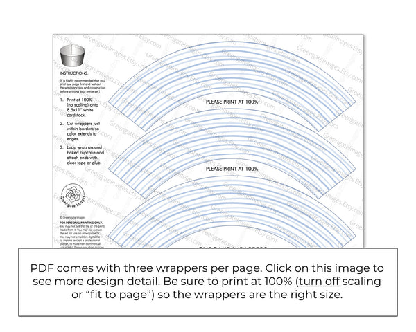 Pinstripe Dusty Blue Cupcake Wrapper - Printable Digital Download by Greengate Images