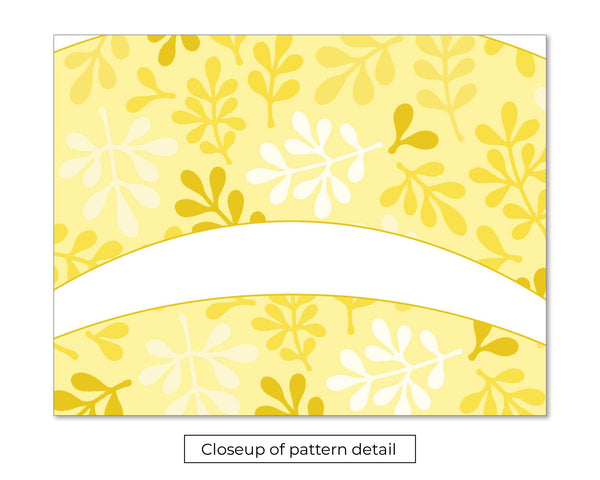 Yellow Botanical Cupcake Wrapper - PRINTABLE instant download PDF. Simple abstract leafy pattern with shades of pale to dark yellow & gold.