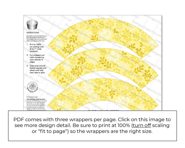 Yellow Botanical Cupcake Wrapper - Printable Digital Download by Greengate Images