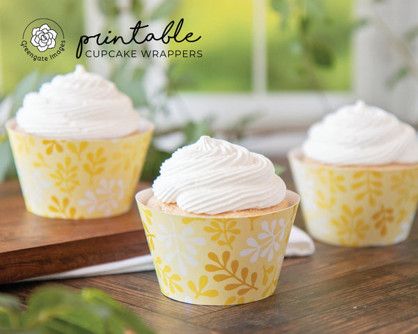 Yellow Botanical Cupcake Wrapper - Printable Digital Download by Greengate Images