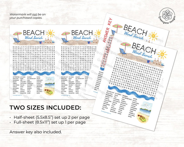 Beach Word Search - Printable Digital Download by Greengate Images