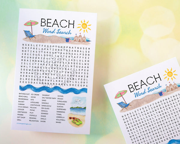 Beach Word Search - Printable Digital Download by Greengate Images