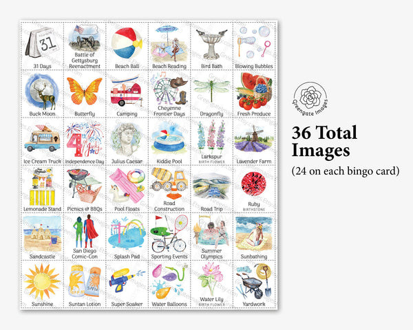 July Bingo - Printable Digital Download by Greengate Images