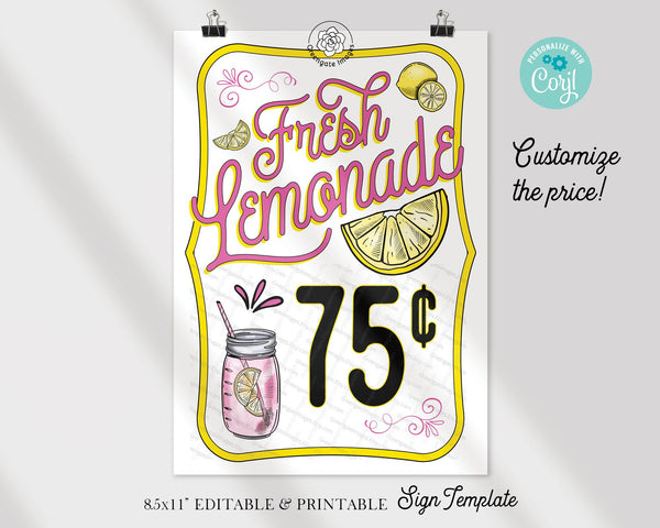 PINK Fresh Lemonade Sign - Printable Digital Download by Greengate Images