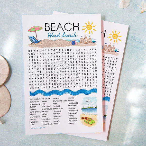 Beach Word Search - Printable Digital Download by Greengate Images