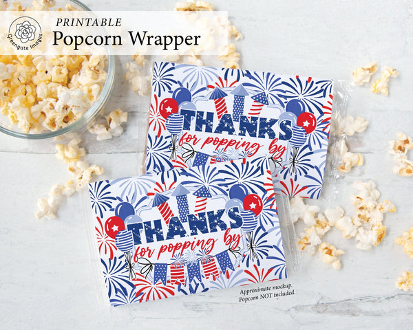 Patriotic Popcorn Wrapper - Thanks For Popping By - Printable Digital Download by Greengate Images