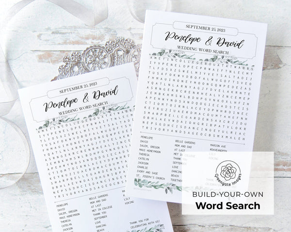 Build-Your-Own Word Search Template - Wedding Greenery - Printable Digital Download by Greengate Images