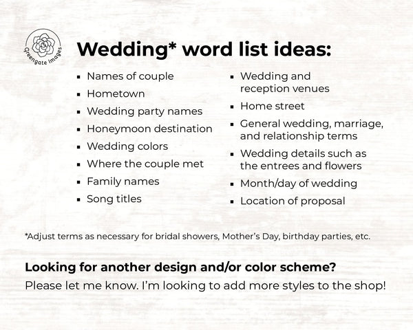 Build-Your-Own Word Search Template - Wedding Greenery - Printable Digital Download by Greengate Images