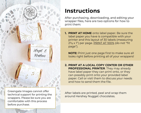 Wedding Nugget Wrappers - Printable Digital Download by Greengate Images