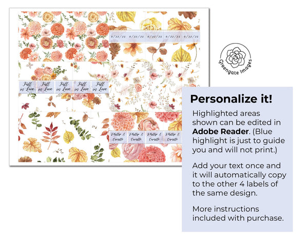 Fall Floral Nugget Wrappers - Dahlias and Leaves - Printable Digital Download by Greengate Images