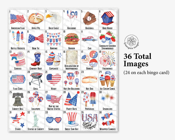 Fourth of July/Independence Day Bingo - Printable Digital Download by Greengate Images