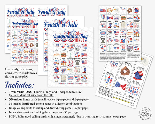Fourth of July/Independence Day Bingo - Printable Digital Download by Greengate Images