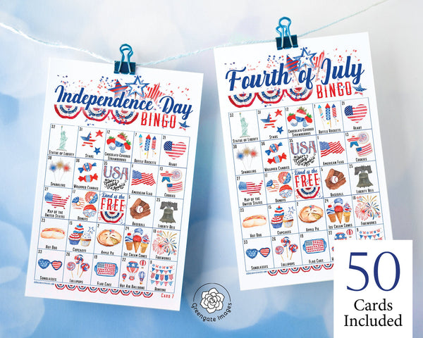Fourth of July/Independence Day Bingo - 50 PRINTABLE unique cards. Instant digital download PDF. Fun activity for 4th of July celebration.