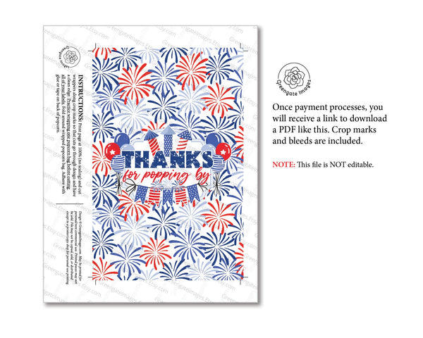 Patriotic Popcorn Wrapper - Thanks For Popping By - Printable Digital Download by Greengate Images