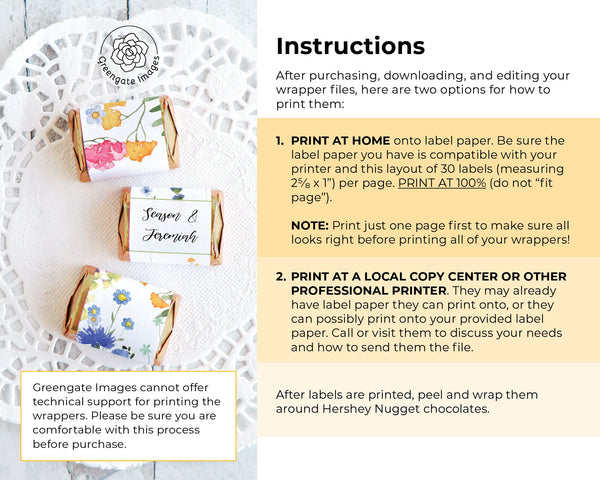 Wildflower Nugget Wrappers - Printable Digital Download by Greengate Images