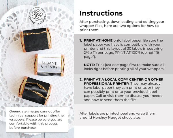 Black Agate Nugget Wrappers - Printable Digital Download by Greengate Images