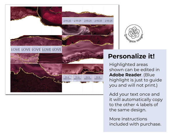 Burgundy Agate Nugget Wrappers - Printable Digital Download by Greengate Images