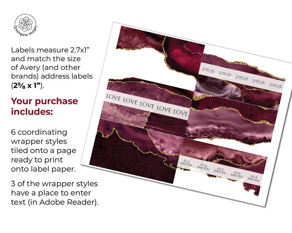 Burgundy Agate Nugget Wrappers - Printable Digital Download by Greengate Images