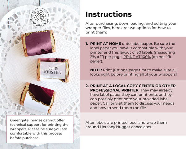 Burgundy Agate Nugget Wrappers - Printable Digital Download by Greengate Images