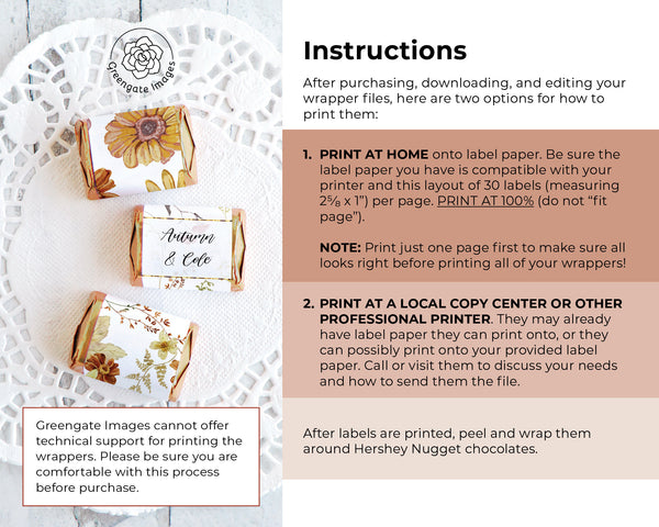Wedding Nugget Wrappers - Rustic Fall - Printable Digital Download by Greengate Images