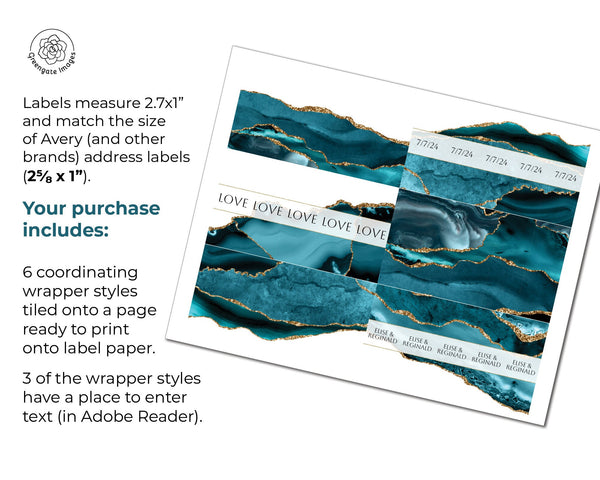 Teal Agate Nugget Wrappers - Printable Digital Download by Greengate Images
