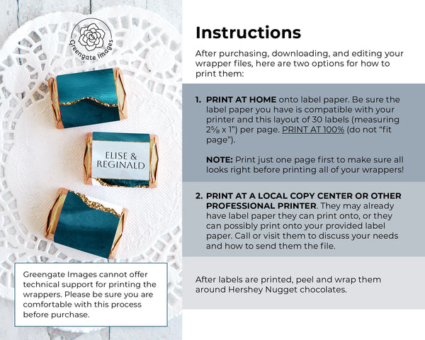 Teal Agate Nugget Wrappers - Printable Digital Download by Greengate Images