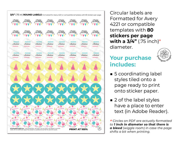 3/4 inch Birthday Candy Circles - Printable Digital Download by Greengate Images