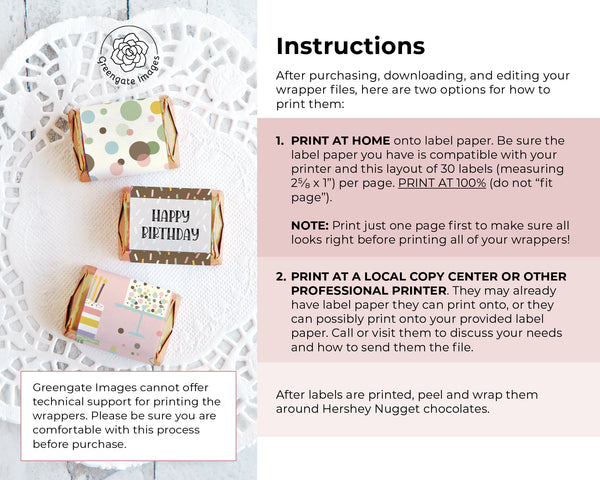 Birthday Nugget Wrappers - Printable Digital Download by Greengate Images