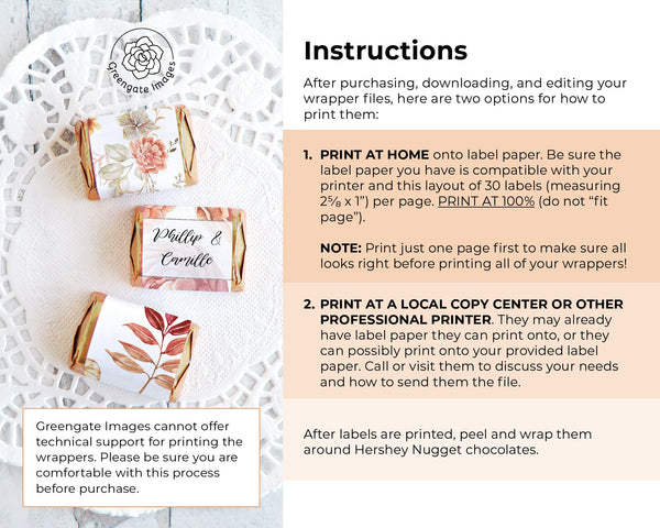 Fall Floral Nugget Wrappers - Dahlias and Leaves - Printable Digital Download by Greengate Images