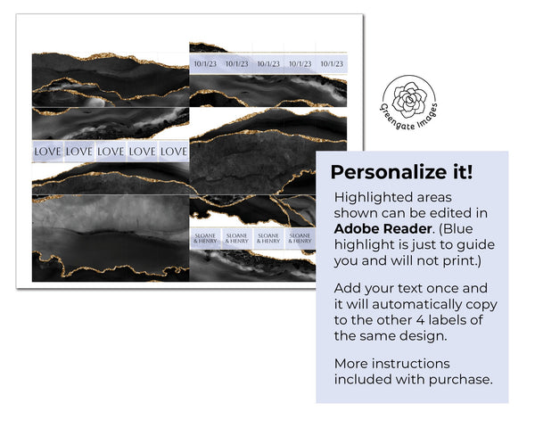 Black Agate Nugget Wrappers - Printable Digital Download by Greengate Images