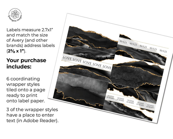 Black Agate Nugget Wrappers - Printable Digital Download by Greengate Images