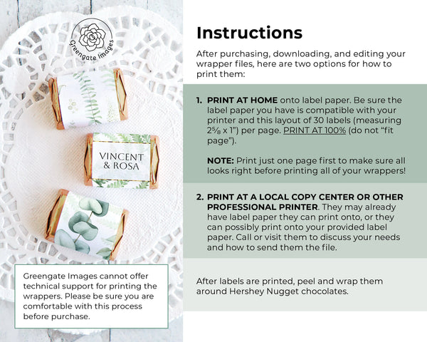 Fern/Eucalyptus Nugget Wrappers - Printable Digital Download by Greengate Images
