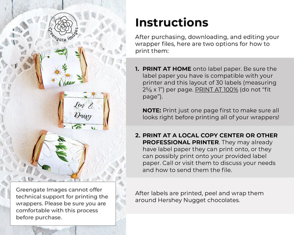 White Daisy Nugget Wrappers - Printable Digital Download by Greengate Images