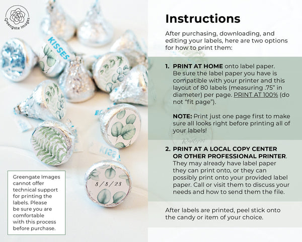 3/4 inch Fern/Eucalyptus Candy Circles - Printable Digital Download by Greengate Images