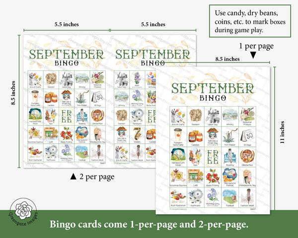 September Bingo - Printable Digital Download by Greengate Images