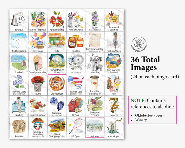 September Bingo - Printable Digital Download by Greengate Images