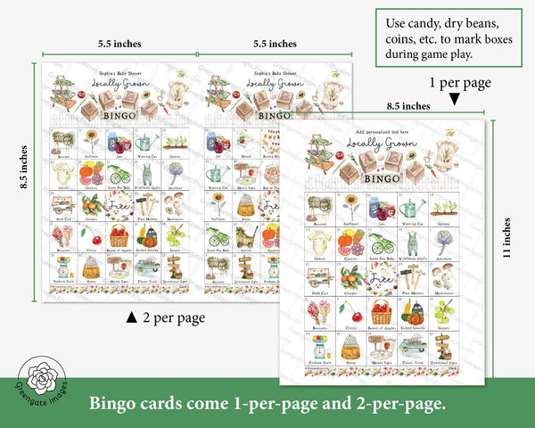 Locally Grown/Farmer's Market Baby Bingo - Printable Digital Download by Greengate Images